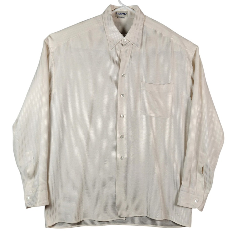 Byblos Made in Italy Mens Shirt Size 54 White Textured Long Sleeve Button Front